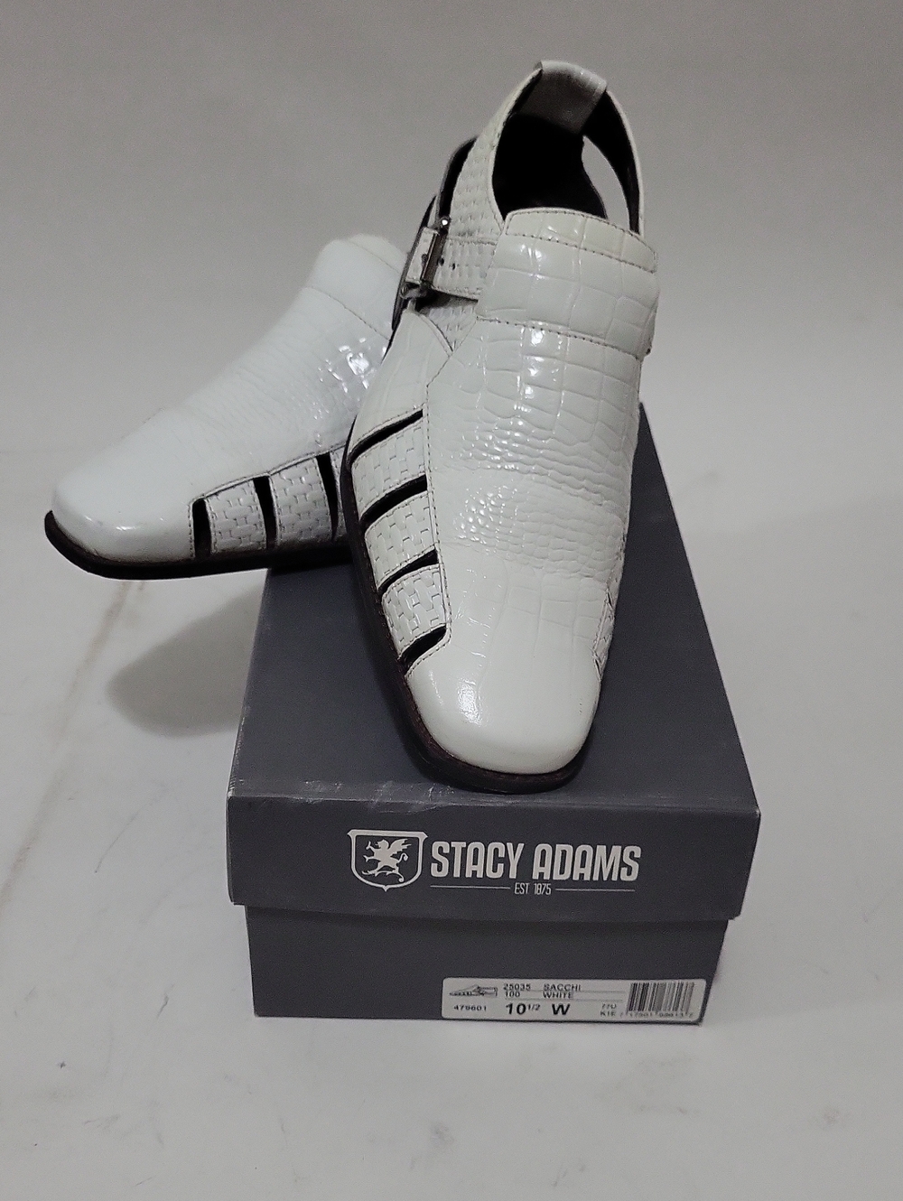 Stacy Adams SACCI White Croc-Embossed Slip-On Dress Loafers with Buckle 10 1/2 W